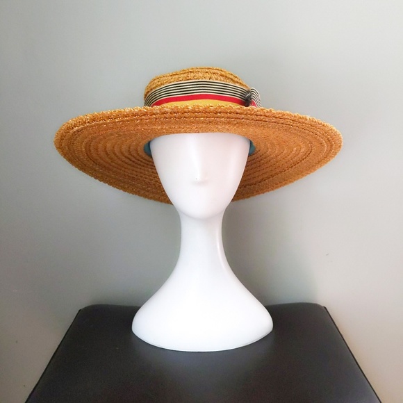 Vtg Ysl Saint Laurent Straw Wide Brim 